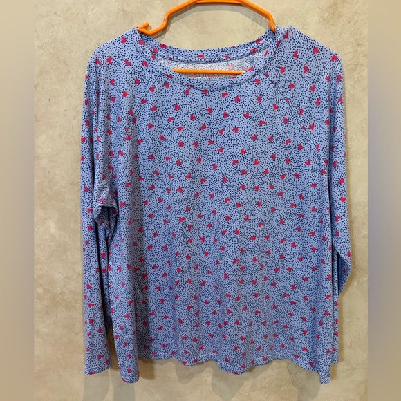 J. Jill Tops - J. Jill Blue cozy Long Sleeve sleep Top with Pink Heart Print